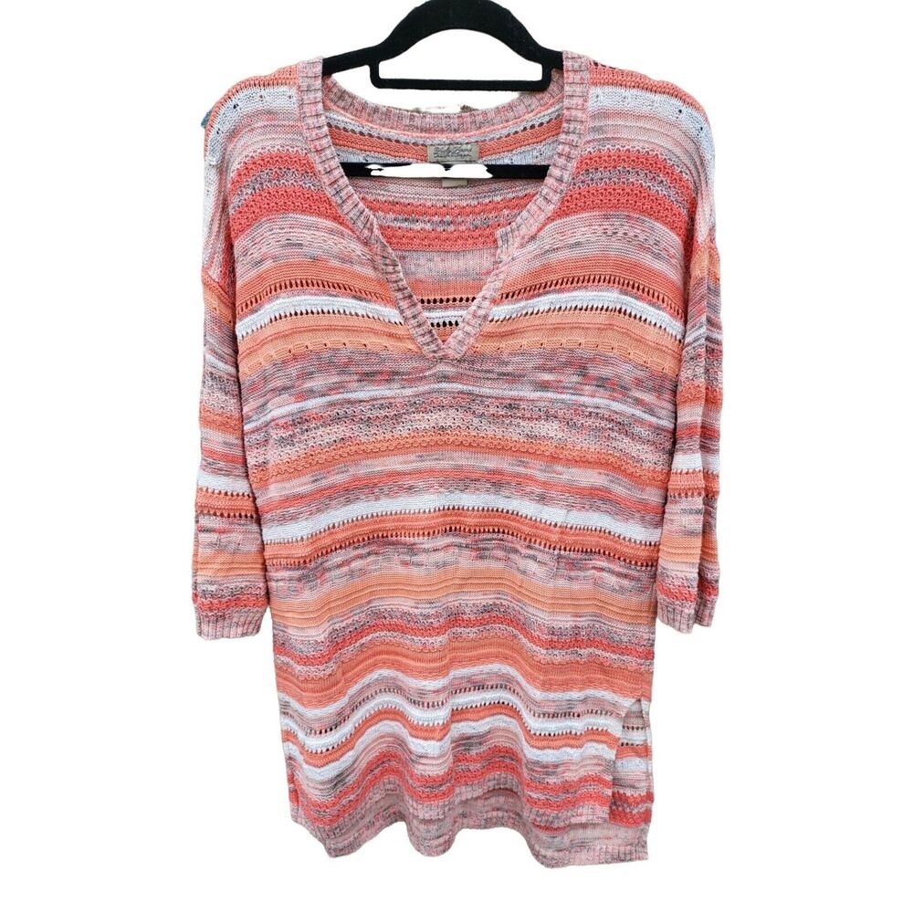 Lucky Sweater Medium Womens V Neck 3/4 Sleeve Knit Pullover Multicolor Casual